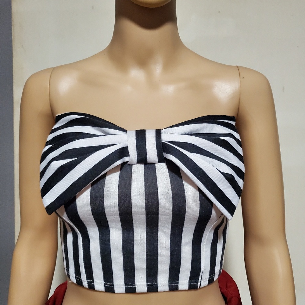 Pacsun B&W Tube Top With Front Bow Size Small New - Picture 2 of 7